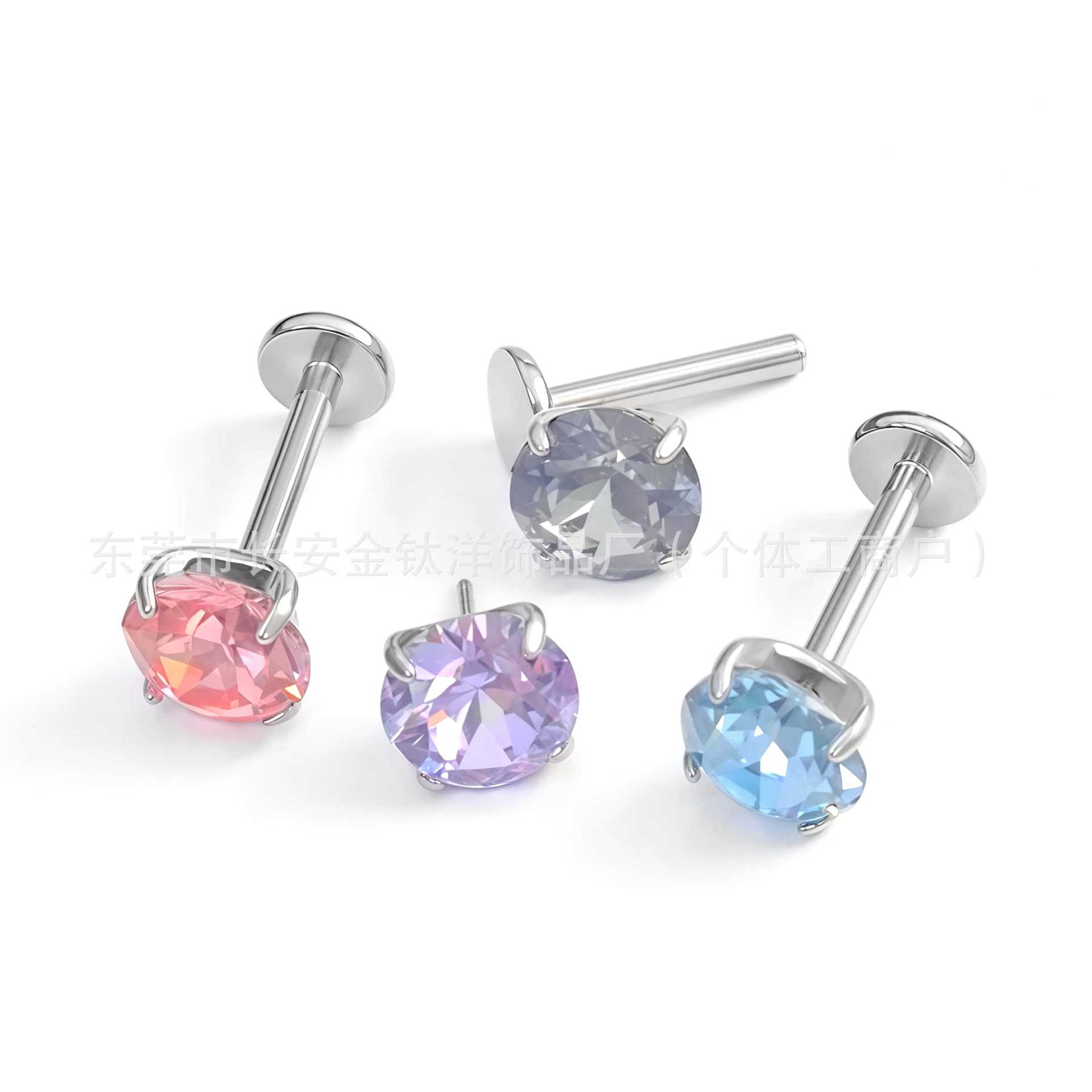 F136 Titanium Flash Claw Inlaid Swarovski Pin Earrings Ear Bone Nails G23 Titanium Alloy Body Piercing Jewelry detail image 7