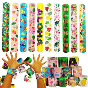 Hawaiian Flamingo Party Snap Ring Watermelon Beach Parrot Clap Ring Bracelet Tropical Plant Wrist Band