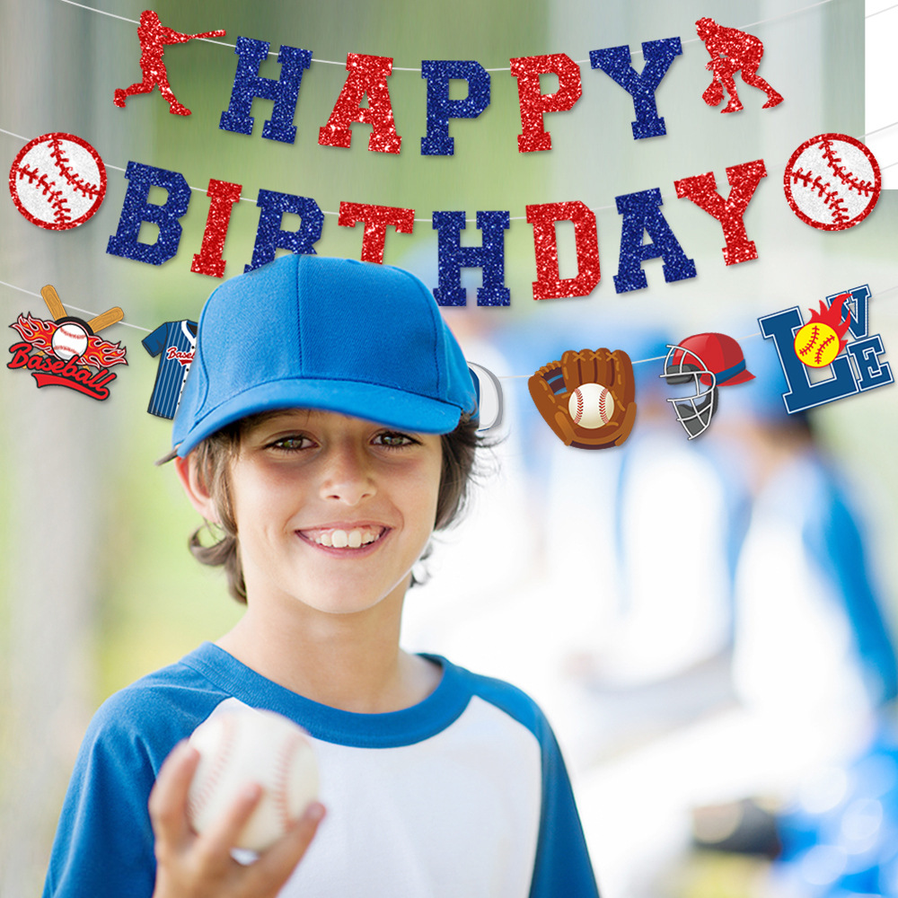Transfronterizo nuevos deportes de béisbol tema fiesta de cumpleaños decoración traje béisbol cumpleaños bandera pastel insertar