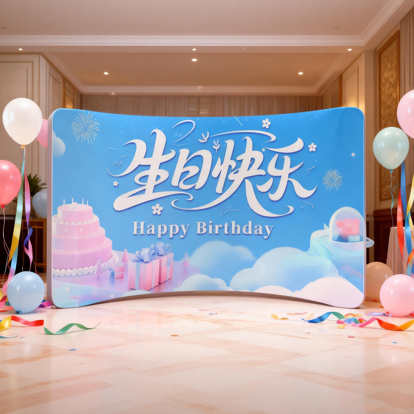 Shanghai Show de cortina rápida curva elástica personalizada Exposición de malla de exhibición rápida reunión anual firmada a los fabricantes de pared de fondo suministro directo rápido