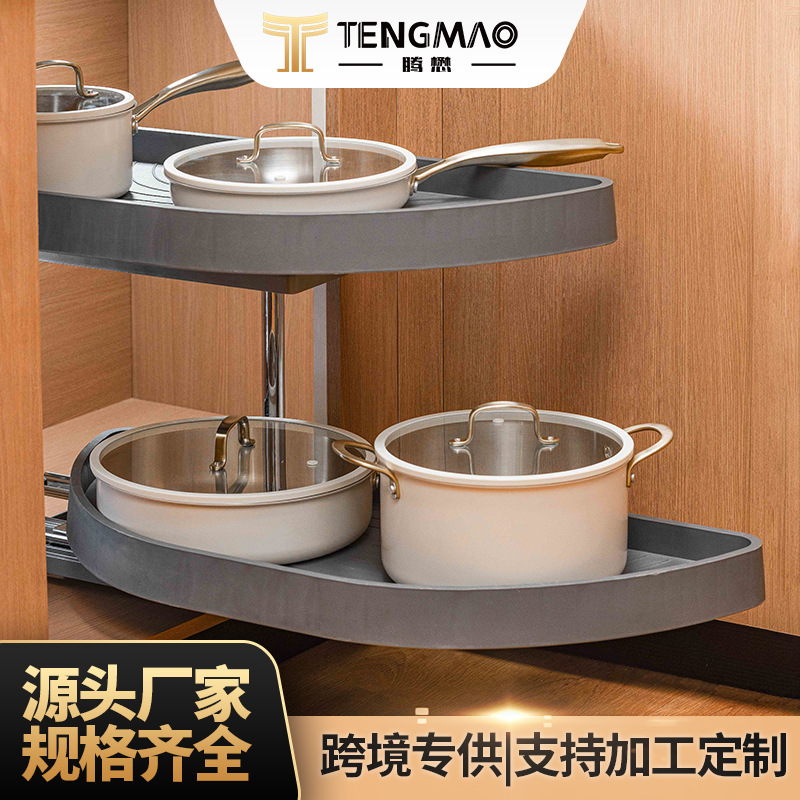 Factory wholesale kitchen corner rotating basket double plastic corner cabinet pot bowl rack 180 degree turntable basket