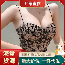厂家直发绣花露背花纹短款修身型圆领吊带型欧美小背心时尚百搭