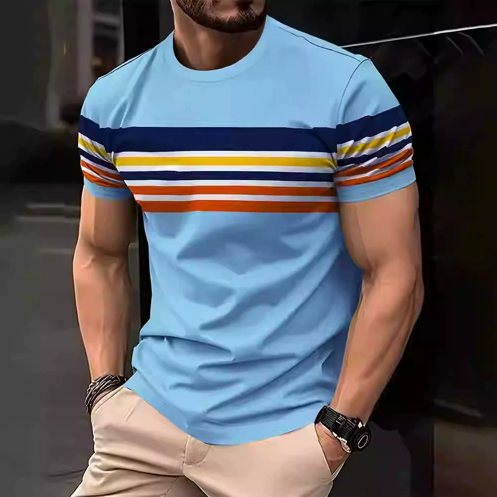 2025 explosive short-sleeved T-shirt 3D printing process can be worn loose stripes inside and outside