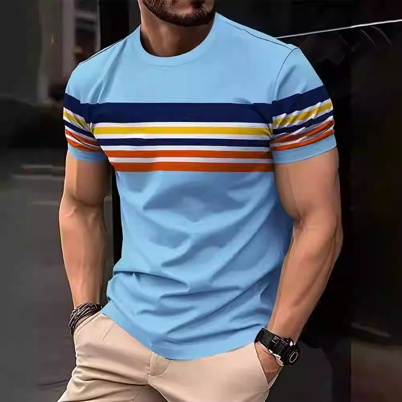 2025 explosive short-sleeved T-shirt 3D printing process can be worn loose stripes inside and outside