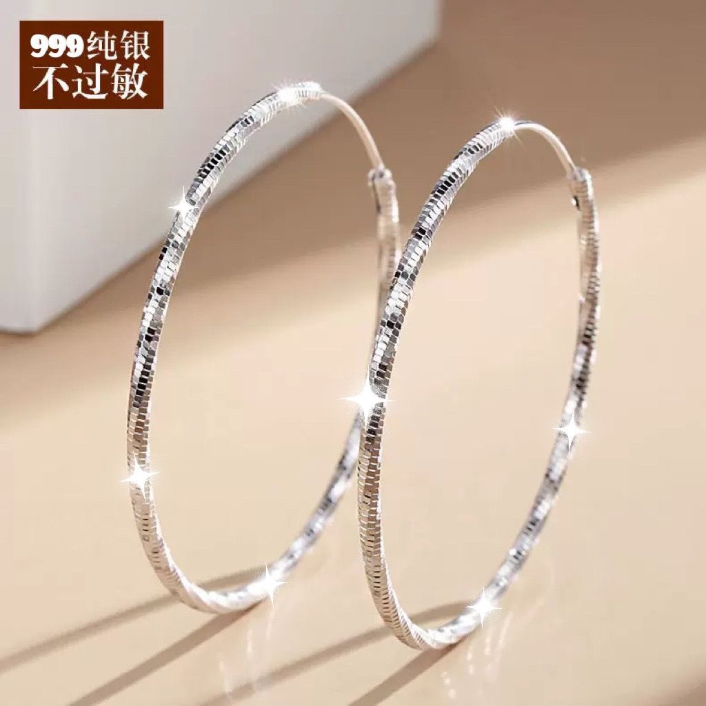 S999 Sterling Silver Bohemian Big Ear Ring New Women's Fashion Ring Distinctive Earrings Elegant Ear Buckle Japanese and Korean Earrings
