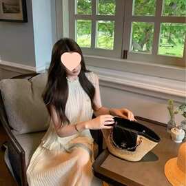 优雅气质穿搭一整套女夏季新款法式条纹无袖上衣高腰半身裙两件套