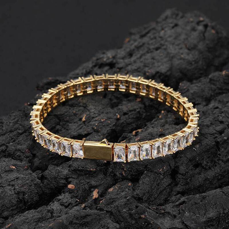 European and American Cross-border Hip Hop Bracelet 6mm Spring Buckle Rectangular Zircon Tennis Chain High-grade Jewelry Men's Bracelet European and American Cross-border Hip Hop Bracelet 6mm Spring Buckle Rectangular Zircon Tennis Chain High-grade Jewelry Men's Bracelet