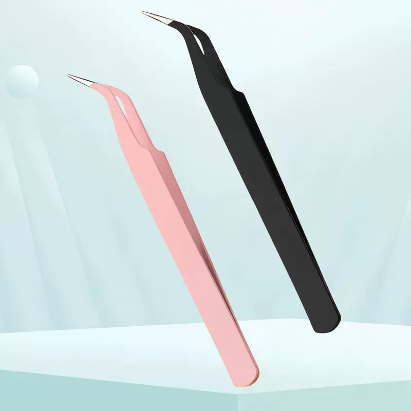美甲工具弯头镊子 马卡龙色防静电精密手账镊子专用美甲镊子夹钻