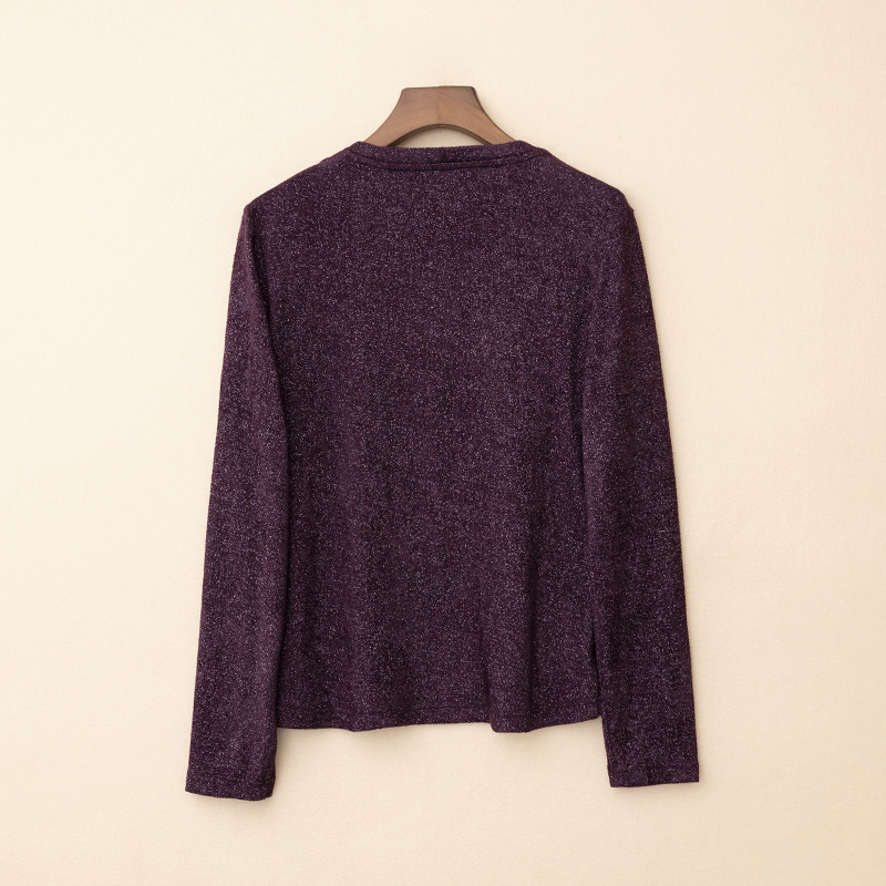 하이 엔드 여성 의류 도매 패션 가을과 겨울 V 칼라 다이아몬드 구슬 밝은 실크 긴 소매 니트 스웨터 탑 기본 셔츠 좋은 경기