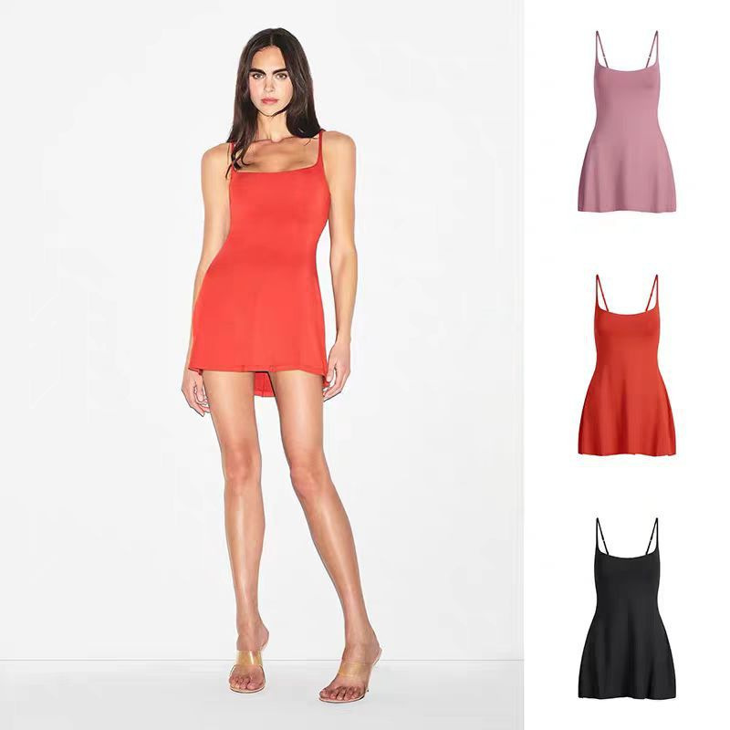 Skims Smooth Layers Scoop Neck Mini Dress Suspender Square Neck Dress Short Skirt