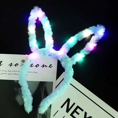 New Glowing 14-Light Plush Rabbit Ear Headband for Kids, Performance Accessory, Concert Flash Headband, Street-Vendor Style