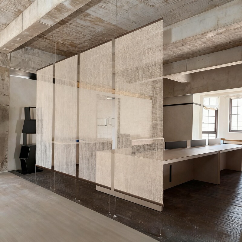 Japanese Linen Curtain Partition Living Room Study Office Space Partition Curtain Semi-Transparent Fabric Hanging Screen Curtain