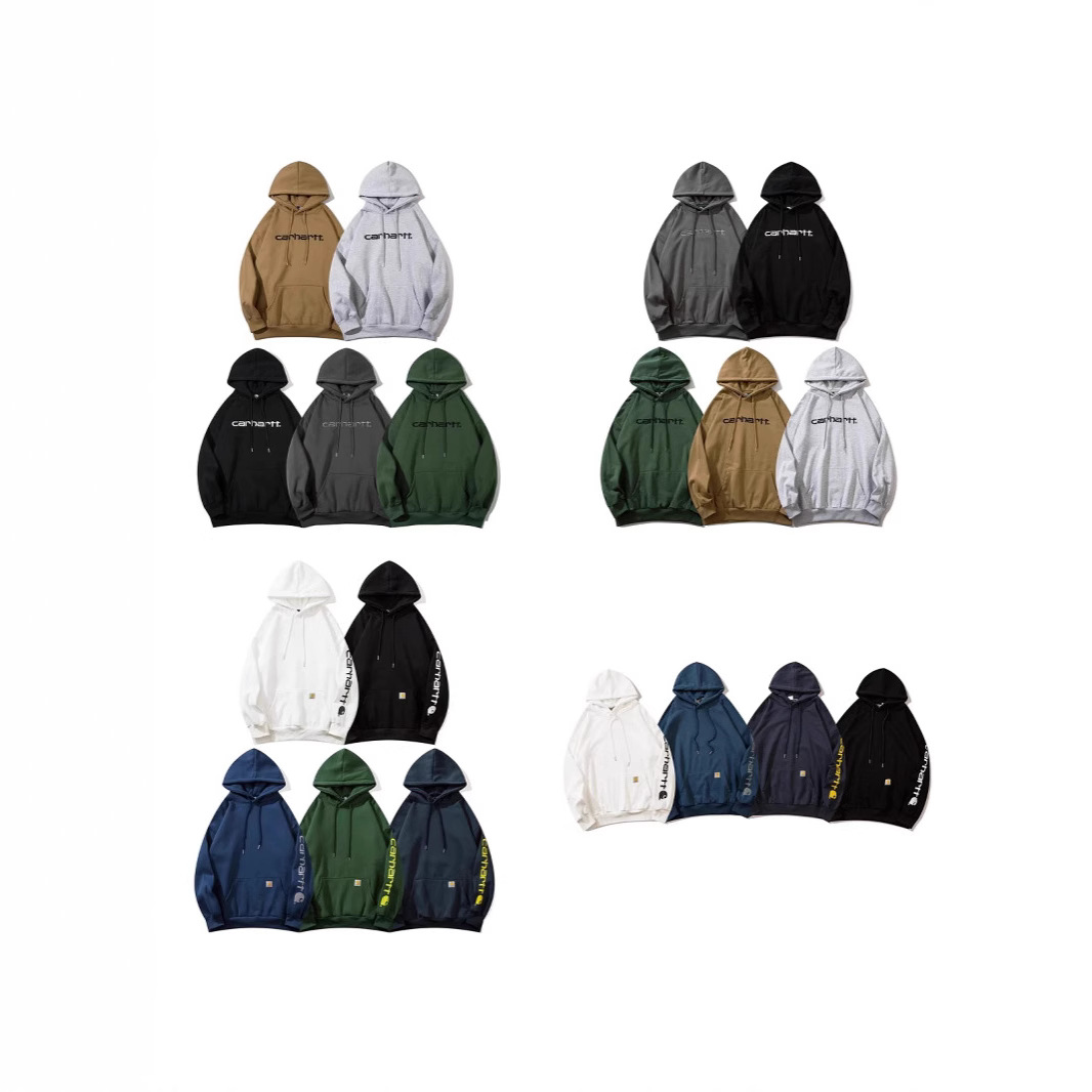 Carhartt 커플 후드 티셔츠 자수 프린트 플러스 플러시 테리 헤비 라운드 넥 풀오버 봄, 가을 남성용 아메리칸 재킷