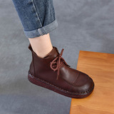 以一 Демисезонные кожаные флисовые зимние универсальные короткие сапоги для отдыха на плоской подошве, воловья кожа, мягкая подошва