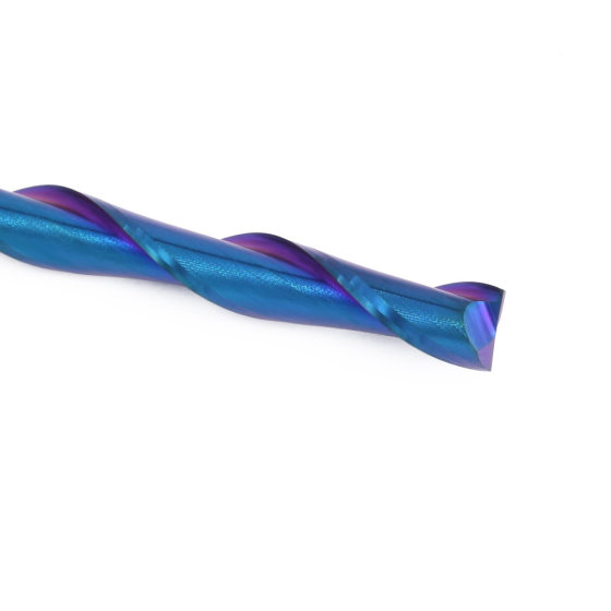 2-Blade Straight Cutter Upper Spin Flat Head Lower Spin Angle of Attack Composite Blue Nano Grooving Straight Cutter Woodworking Milling Cutter