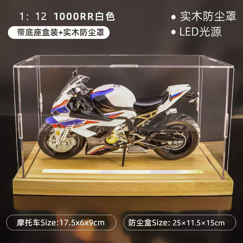 S1000RR azul y blanco + caja expositora de luz de madera maciza
