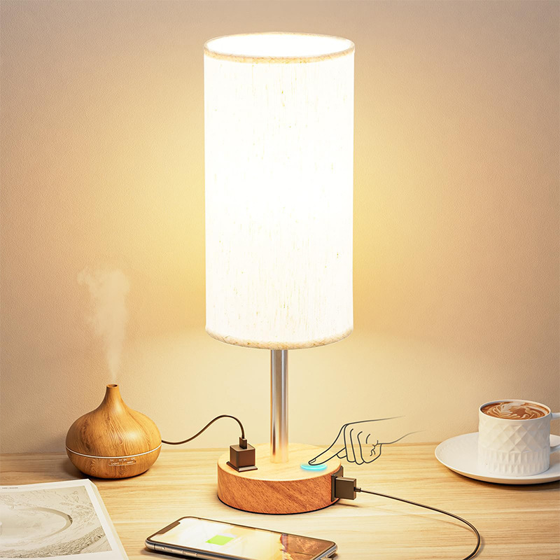 Cross-Border Amazon Popular Night Light Wood Grain Three-Speed Touch Dimming Cloth Cover Bedside Lamp American Standard Decorative Table Lamp Cross-Border Amazon Popular Night Light Wood Grain Three-Speed Touch Dimming Cloth Cover Bedside Lamp American Standard Decorative Table Lamp