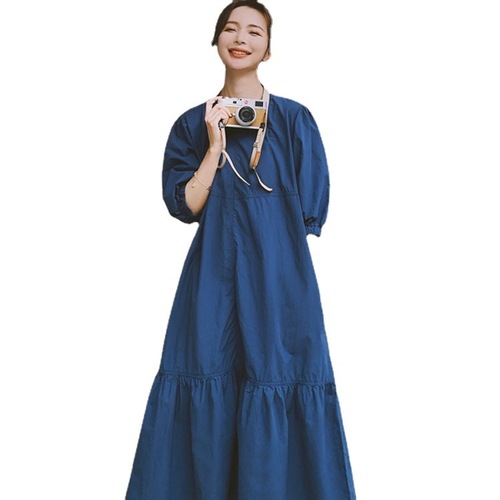 French chic style loose and slimming women's summer daywear casual dress color image