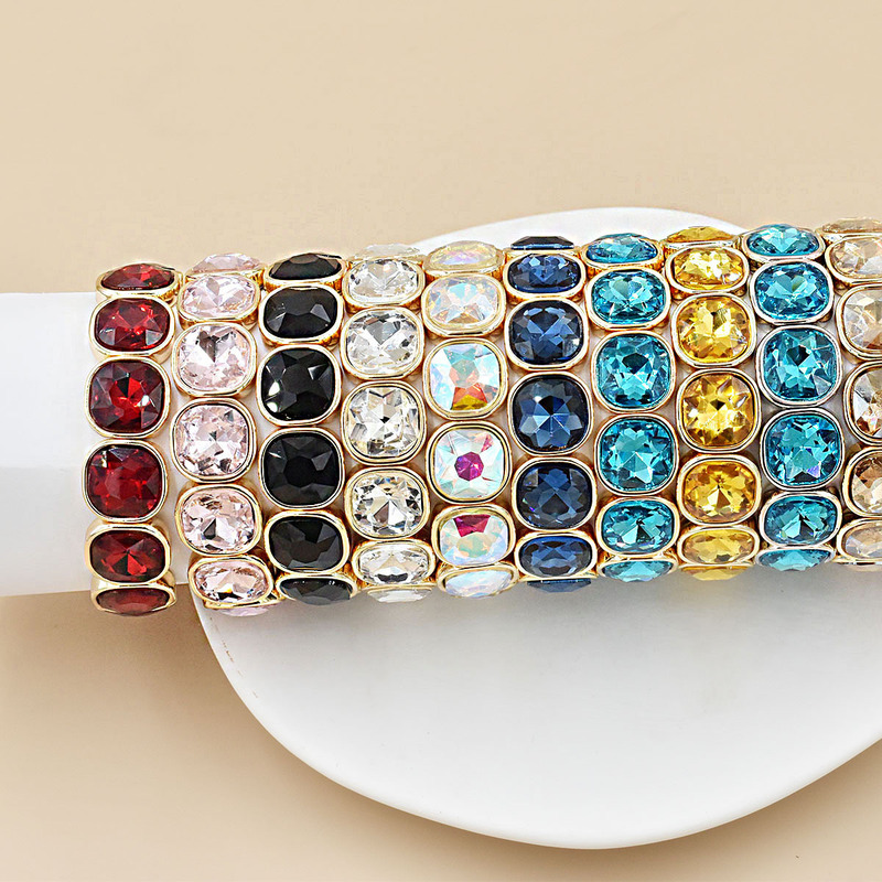 Fashionable and Versatile Bracelet for Women, Colorful Glass Elegant Bracelet, Holiday Style Fashion Gemstone Elastic Bracelet Wholesale