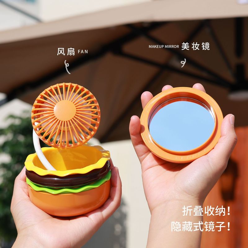 夏の新商品アニメハンバーガーデスクトップファンUSB充電美化粧鏡付きクリエイティブファン学生プレゼント|undefined