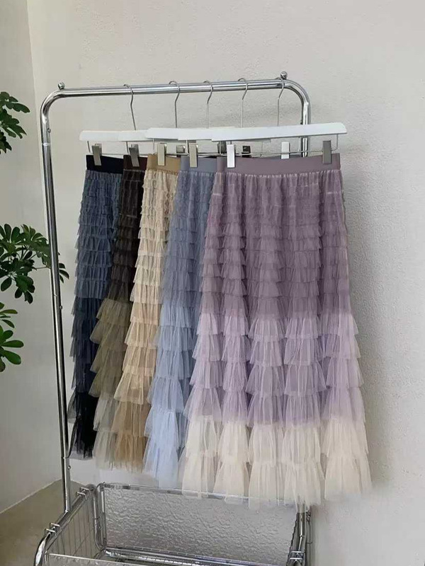 爱丽丝甜美渐变网纱蛋糕裙重工拼接中长款半身裙秋法式仙女裙5色|undefined