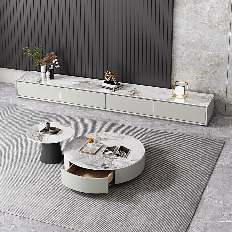 Juego de mesa de centro y mueble para TV de pizarra para apartamentos pequeños, sala de estar moderna minimalista, nuevo modelo de mueble de suelo minimalista de estilo italiano. image 3
