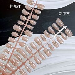 2024裸色小香30片條狀穿戴甲半手工預製甲分尺碼成品穿戴美甲貼片