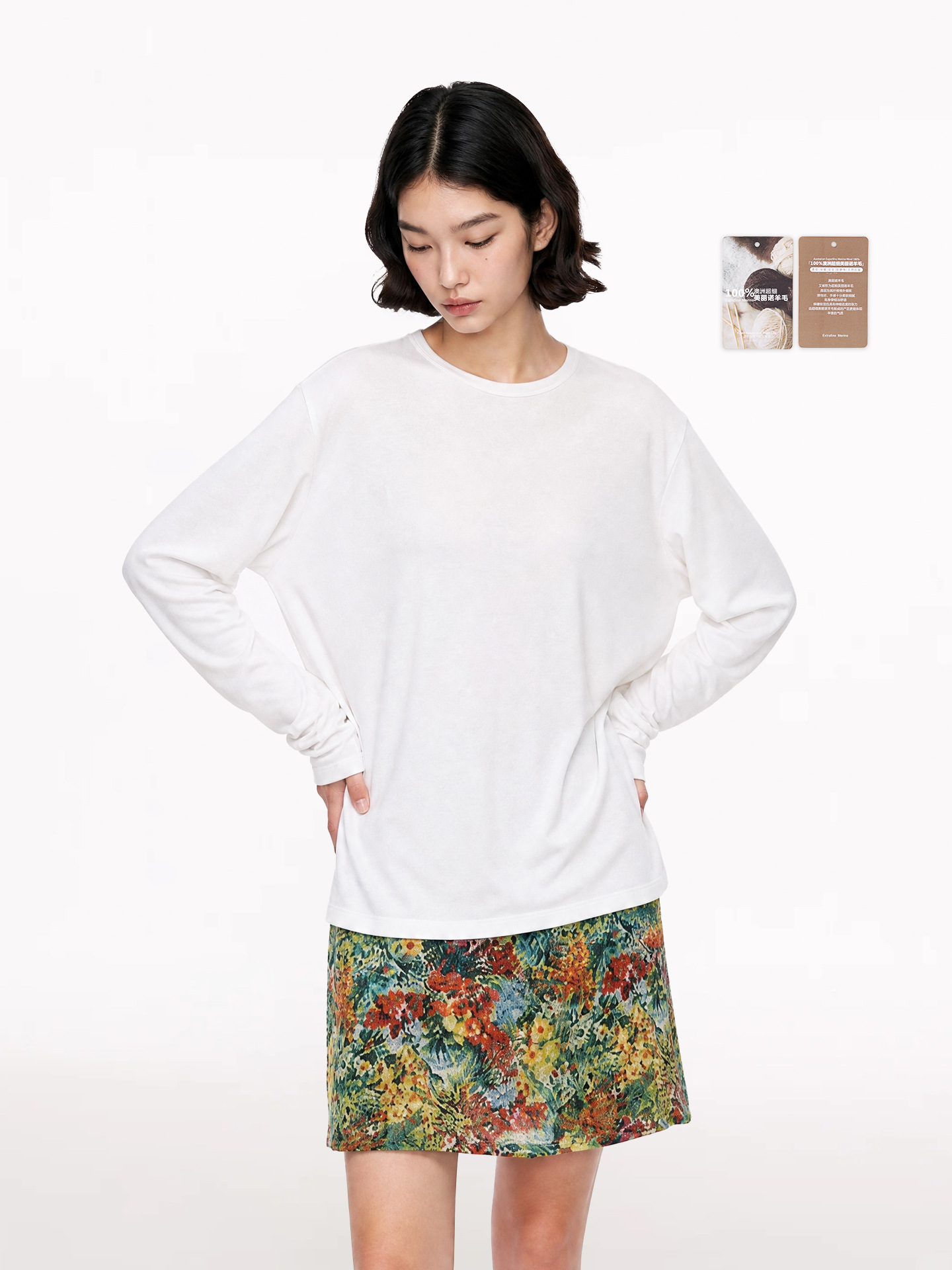 Woolen autumn solid base long-sleeve with a round collar