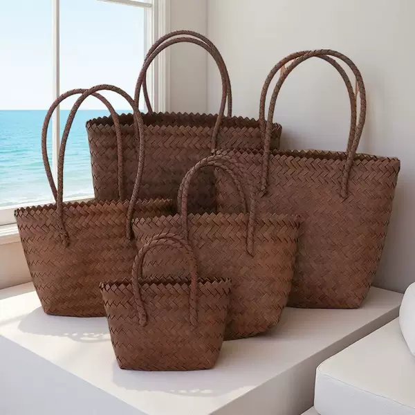 Imitation Rattan Handbag, Straw Woven Bag, Bamboo Bag, Vintage Handmade Woven Bag, Fashionable Versatile Handbag and Shoulder Bag