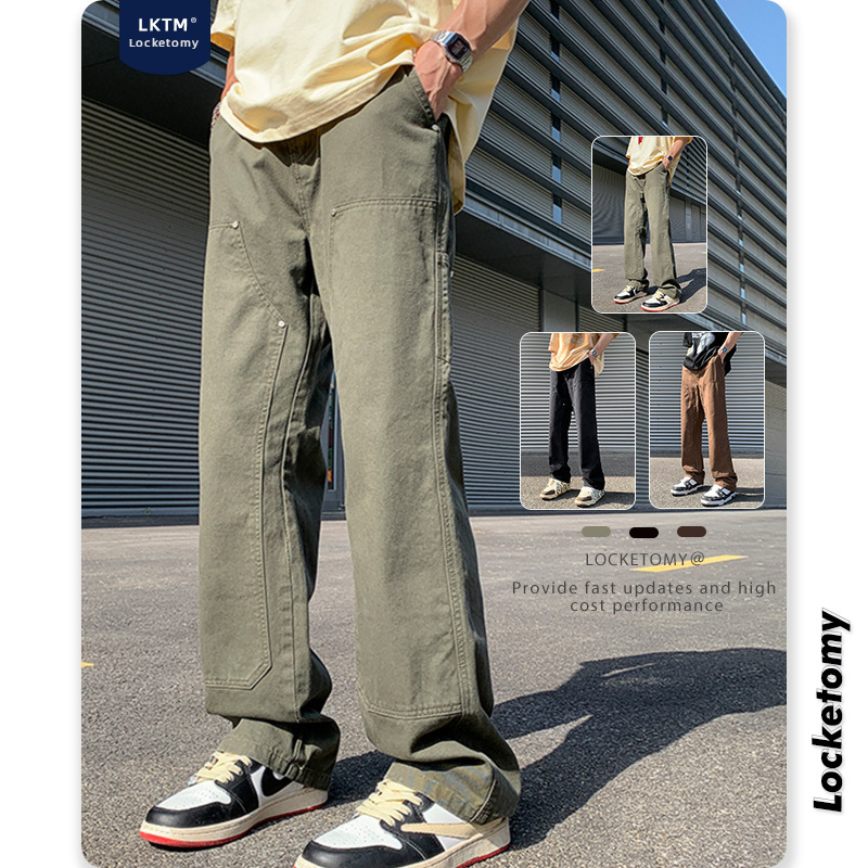 Lktm hombres # American retro tala pantalones High Street Vibe moda marca suelta rectos casual overoles