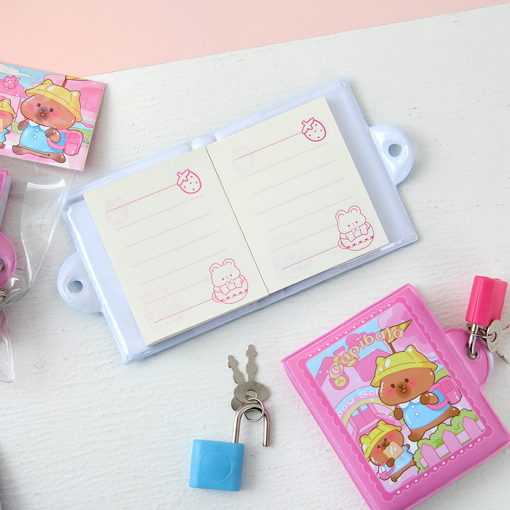 Kapibalah Mini Pocket Lock Cuaderno de goma PU Cuaderno de cuenta manual de capibara Libro de palabras portátil para estudiantes Papelería