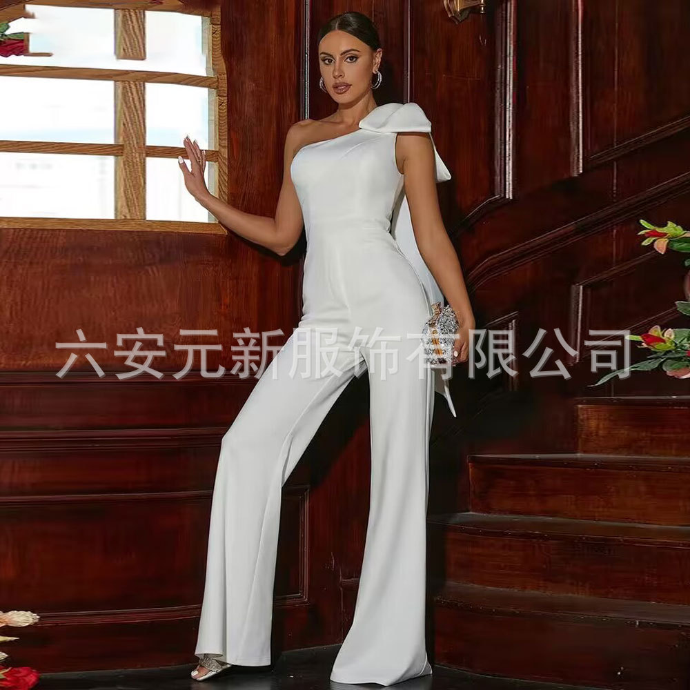 Amazon AliExpress mujeres alta cintura recta casual mono pantalones un hombro arco elegante vestido de fiesta