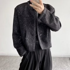 小香風男性ゆるいカジュアル襟なしジャケット春秋韓国版トレンド修身金丸襟長袖コート男