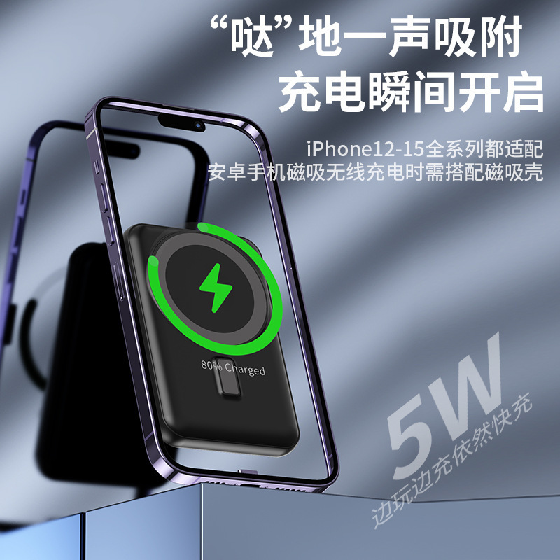 Banco de energía de carga rápida inalámbrico de succión magnética Magsafe delgado y liviano transfronterizo Mini banco de energía solar 20000 mAh