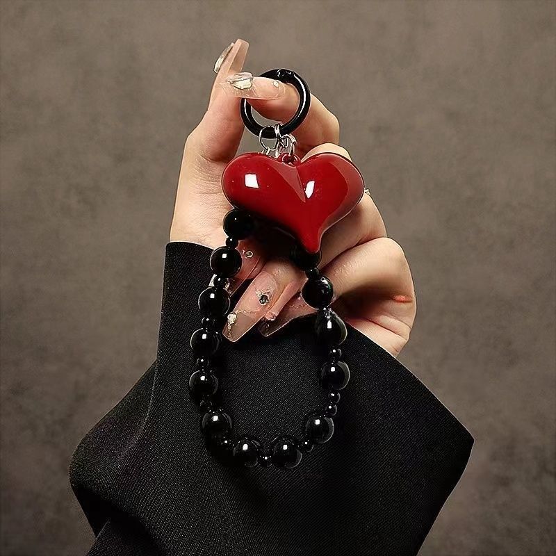 Personalidad creativa amor rojo negro cuentas pulsera pulsera corta colgante caso de teléfono móvil llavero de automóvil bolsos colgantes