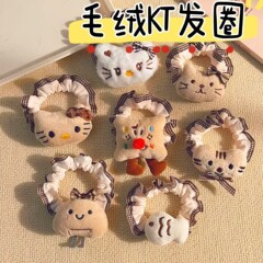 猫咪毛绒头发圈学生可爱扎头发头绳高弹力格纹发绳小鱼大肠发圈