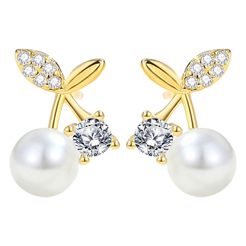 Corea del Sur nuevos pendientes de perlas de cereza para mujeres 925 pendientes de plata dulce fresco estilo ins pendientes de nicho para mujeres pendientes de verano