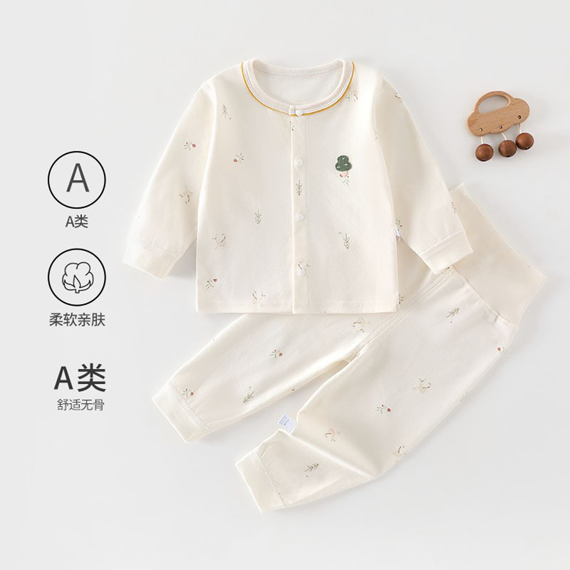 Baby Cartoon Print Set Infant Class a Seamless Autumn Clothes and Pants Newborn Spring and Autumn High-Waist Belly-Protecting Homewear