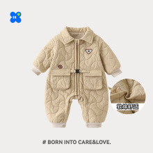 秋冬新款婴儿连体衣爬服a类加厚男女宝宝连体衣服长袖方领童棉服