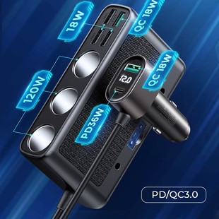 Jiletang multi-port car mobile phone charger car cigarette lighter charging mobile phone transfer PD QC fast charging head