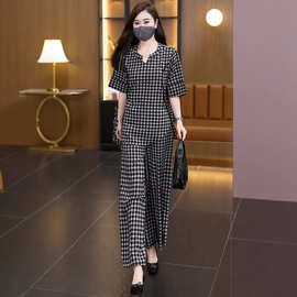 2026夏装新款时尚妈妈大码洋气减龄两件套显瘦百搭宽松格子套装女