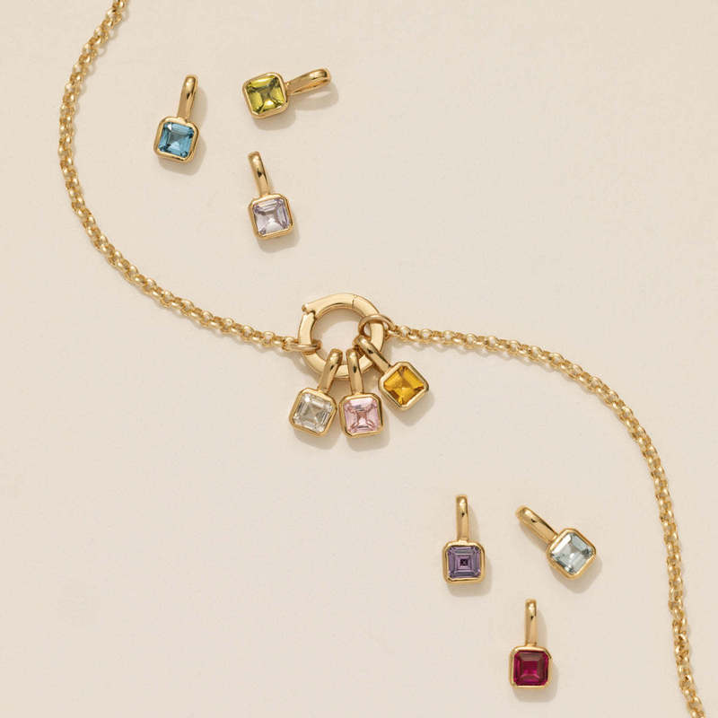 European and American Colorful 12 Birthstone Pendant DIY Accessories Necklace Women's Twelve Birthstone Square Colorful Zircon Pendant