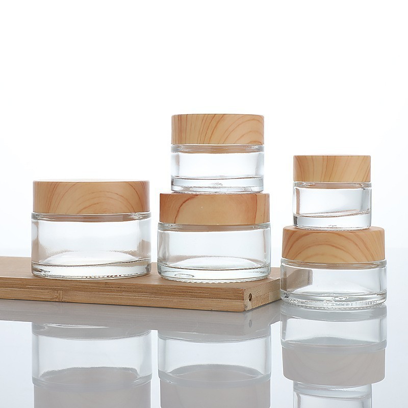 木纹盖玻璃膏霜瓶密封眼霜瓶面霜瓶便携化妆品瓶家用膏体分装瓶