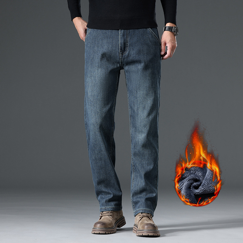 High-Quality Fleece-Lined Thickened Men's Business Loose Straight-Leg Jeans, Autumn and Winter Warm Casual Plus-Size Men's Pants High-Quality Fleece-Lined Thickened Men's Business Loose Straight-Leg Jeans, Autumn and Winter Warm Casual Plus-Size Men's Pants
