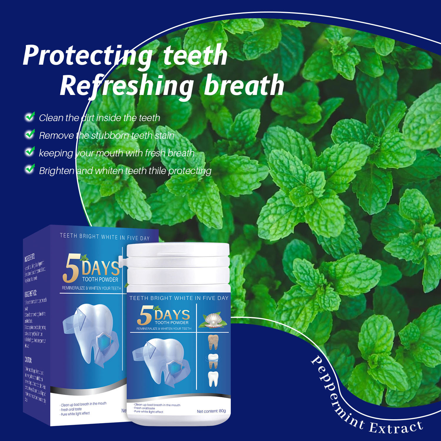 跨境外貿專供tooth powder牙粉純英文版亮白牙齒薄荷洗牙粉潔牙粉