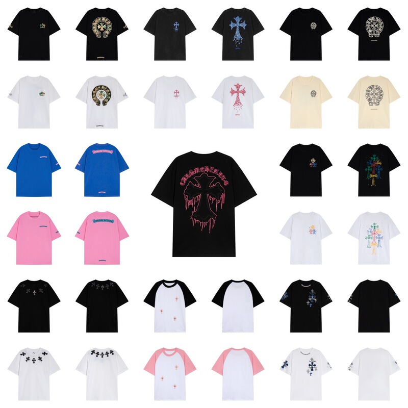 High Version Ch Crowe's New Cross Sanskrit Embroider Men's and Women's Casual Loose Short-Sleeved T-Shirts in Stock