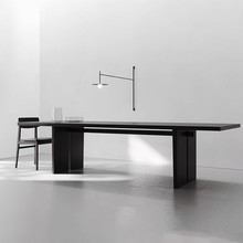 北欧全实木极简设计长桌书桌黑色餐桌简约现代洽谈桌办公会议桌子