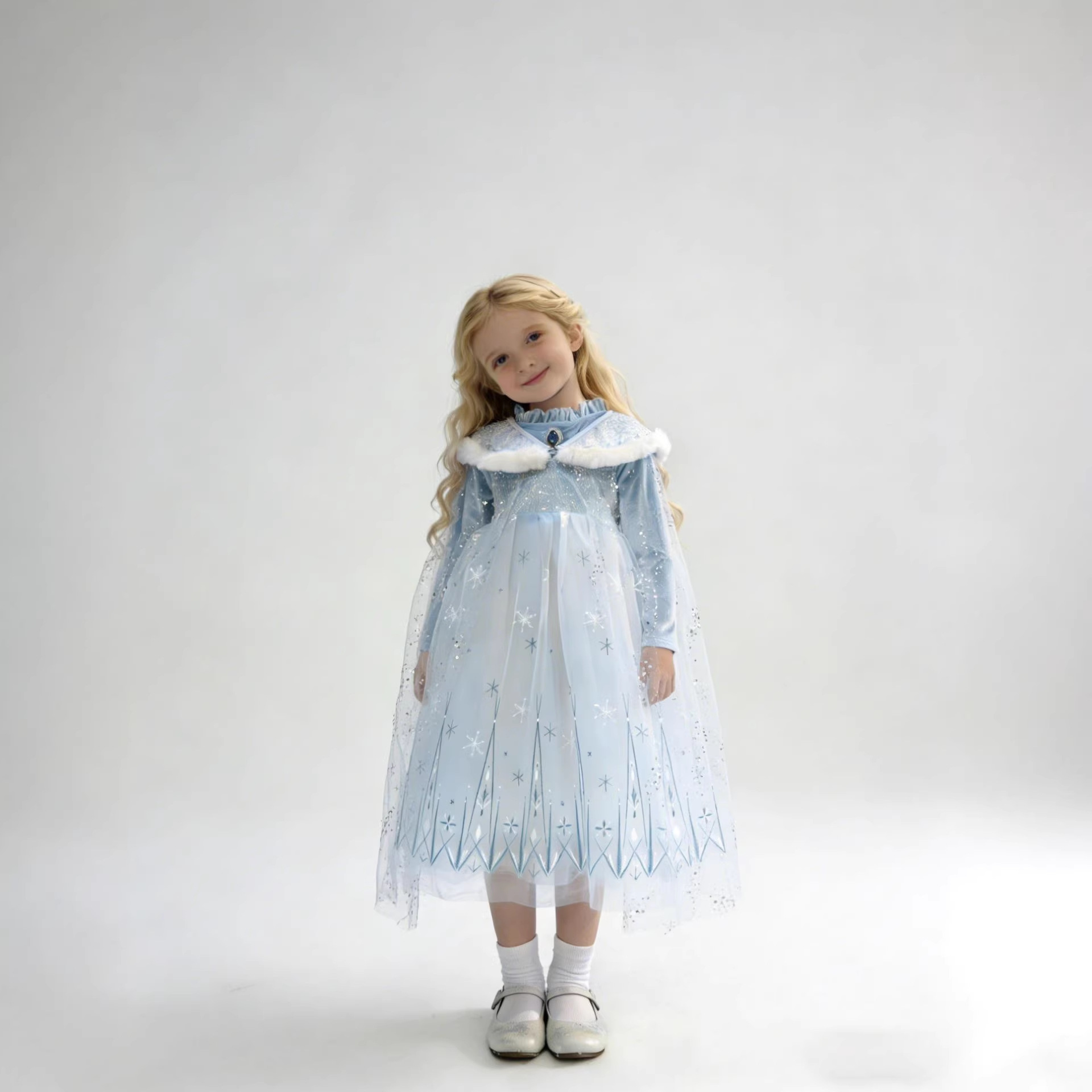 High-Quality Children's Korean Velvet Dress with Bow Elsa Princess Dress Girls Autumn and Winter Dress Skirt