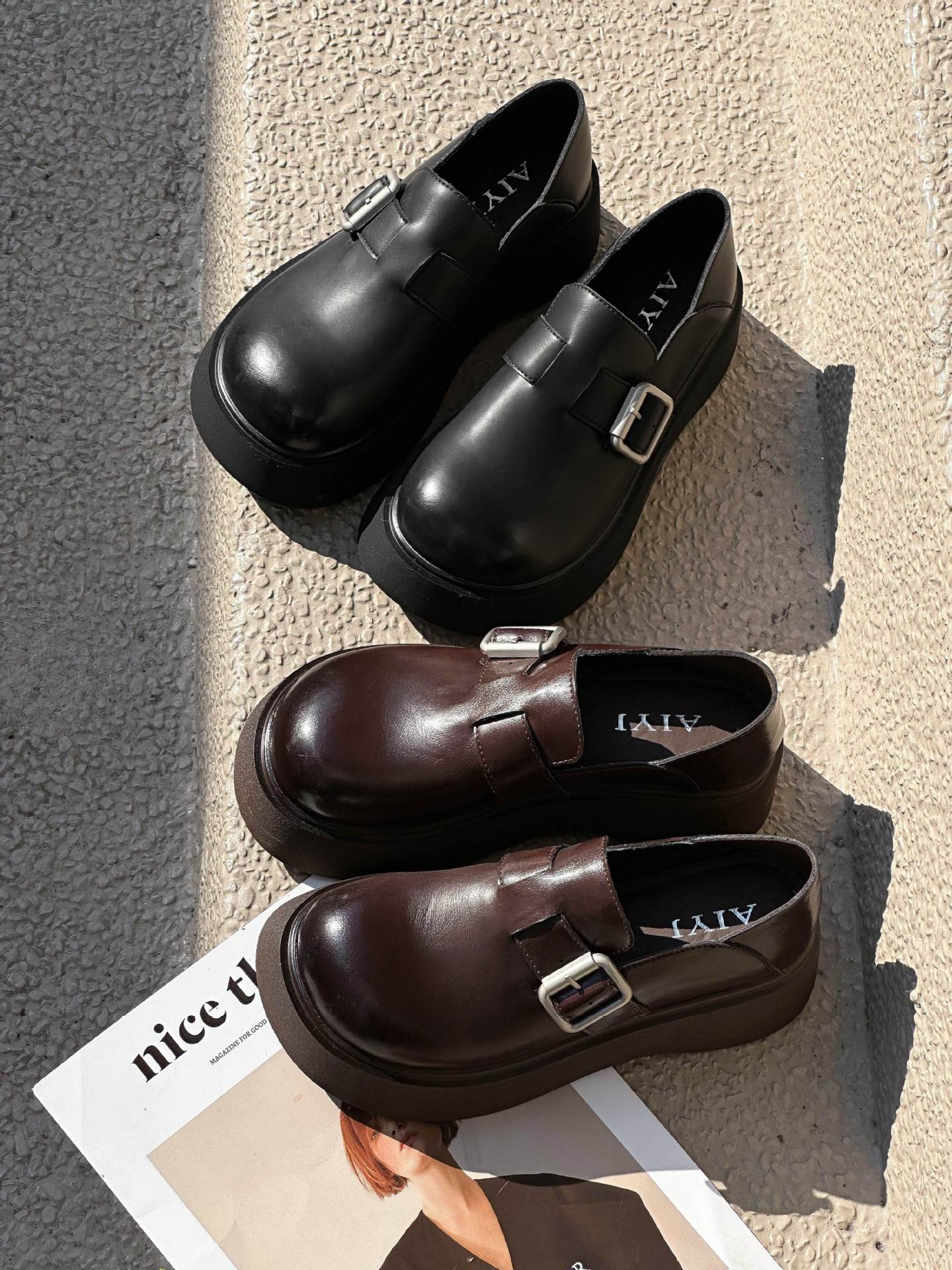 Black retro shoes English style platform