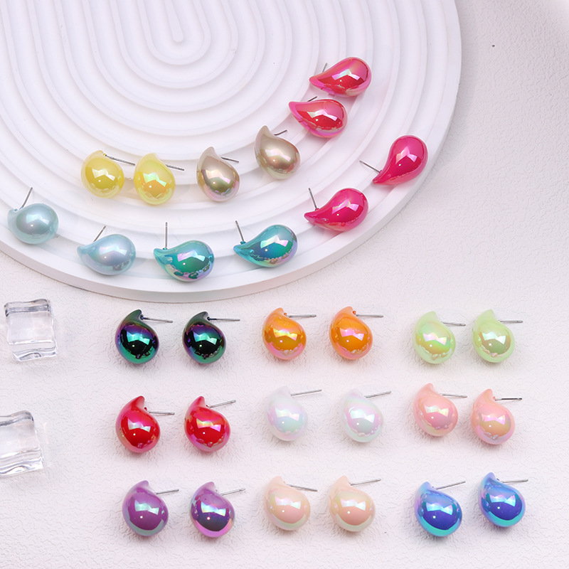 1 Pair Simple Style Classic Style Water Droplets Patchwork Arylic Ear Studs display picture 3